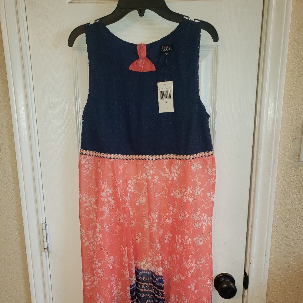Girls coral and navy dress